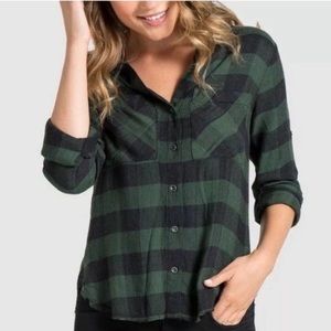 Cloth and Stone Green Plaid Button Up